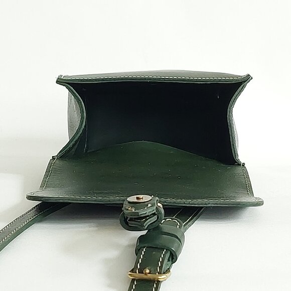 🦫🇨🇦Roots Vintage Rectangular Army Green Raw Leather Crossbody - Picture 9 of 10